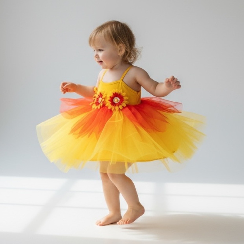 Flower dress / flower girl dress yellow orange CXS